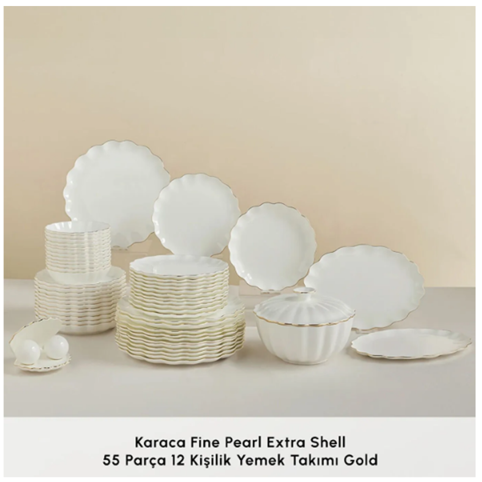 Karaca Fine Pearl Extra Shell 55 Parça 12 Kişilik Yemek Takımı Gold