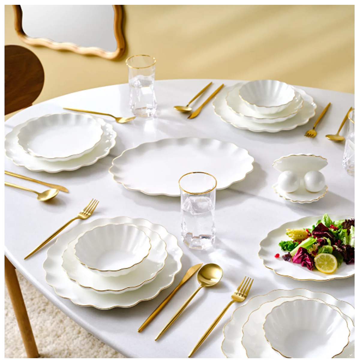 Karaca Fine Pearl Extra Shell 55 Parça 12 Kişilik Yemek Takımı Gold