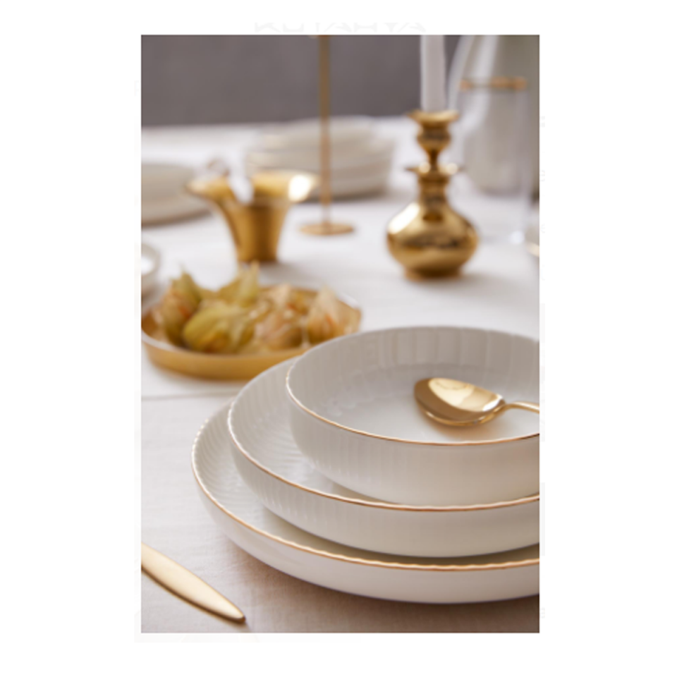 Kütahya Porselen Bone Crest 18 Parça 6 Kişilik Yemek Takımı Altın Fileli