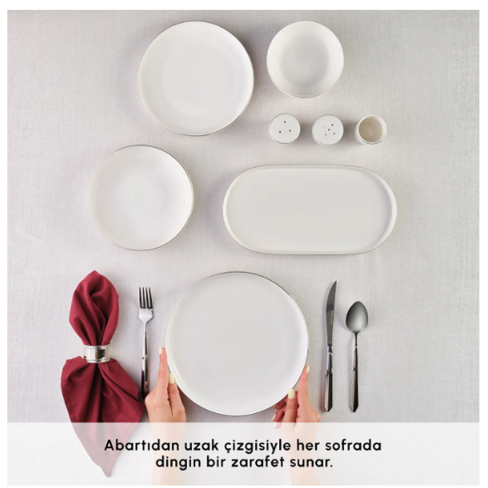 Karaca Stream Bone Saturn 53 Parça 12 Kişilik Yemek Takımı Platin