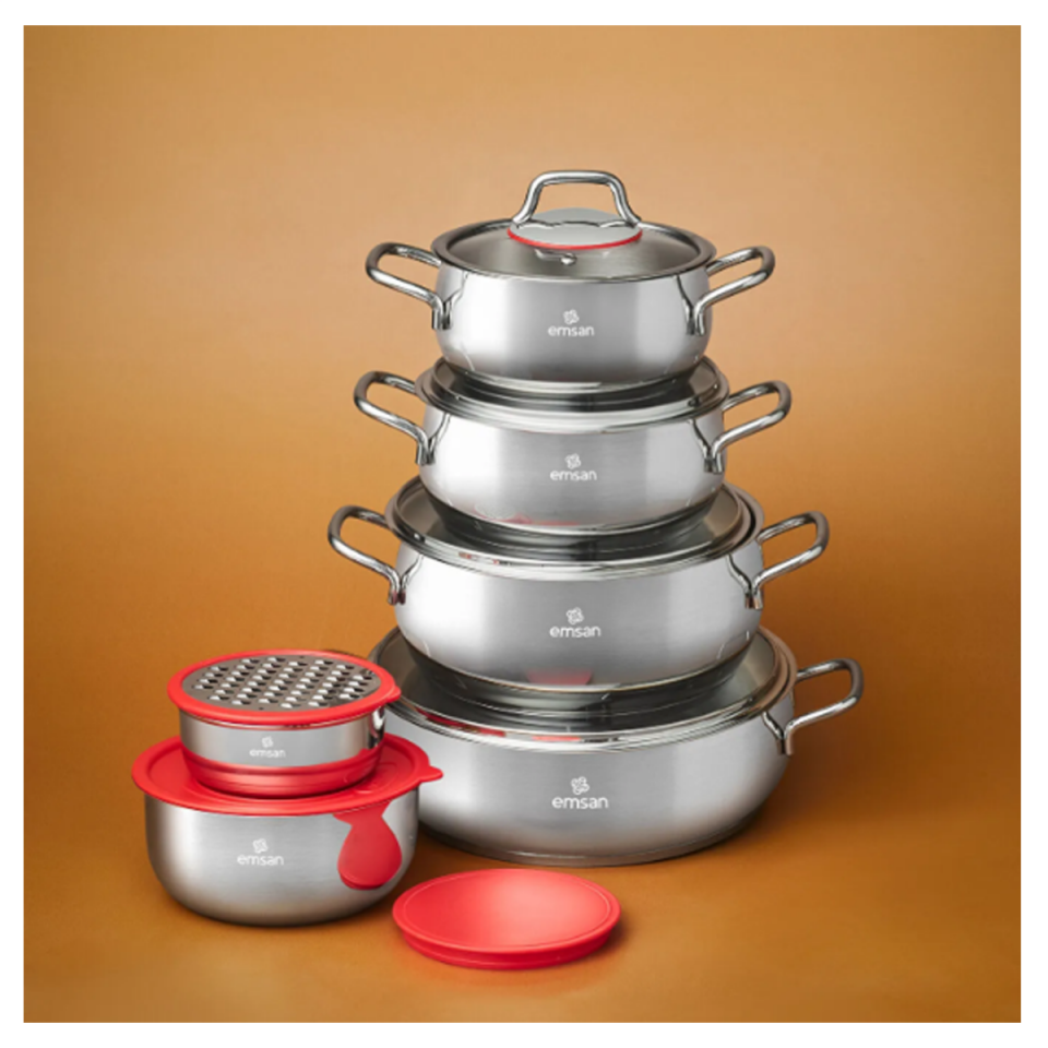Emsan Emirgan XL 13 Parça Saklama Kaplı Çelik Tencere Seti