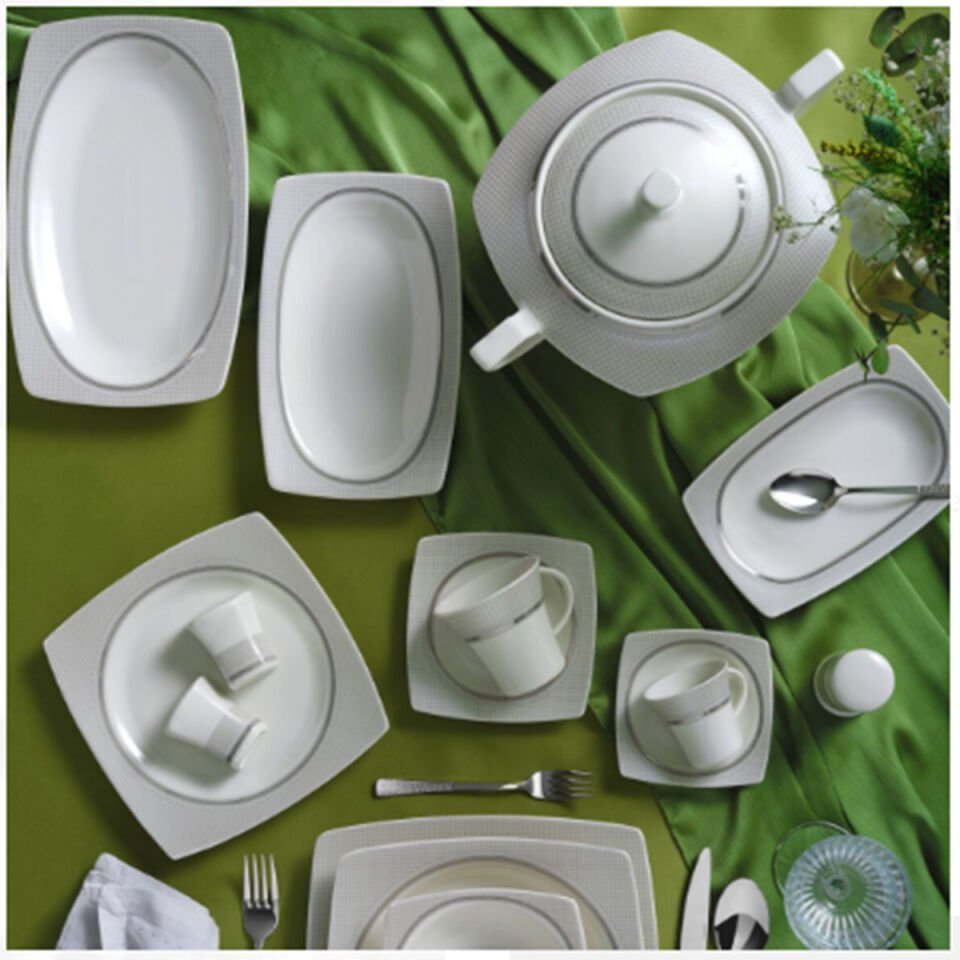 Güral Porselen Caroline 85 Parça 12 Kişilik Kare Yemek Takımı 6565