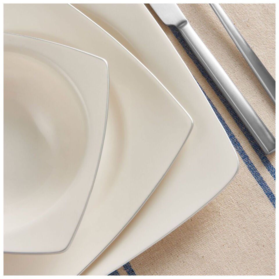 Güral Porselen Caroline 54 Parça 12 Kişilik Kare Yemek Takımı Gümüş Yaldız 220