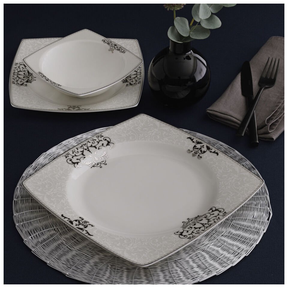 Güral Porselen Caroline 85 Parça 12 Kişilik Kare Yemek Takımı 56861