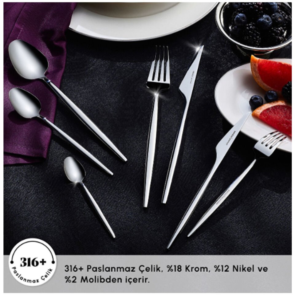 Karaca 316 Premium Moongate Platin 12 Kişilik 84 Parça Çatal Kaşık Bıçak Takımı